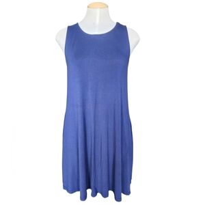 Stylish Blue Tank Dress With Pockets